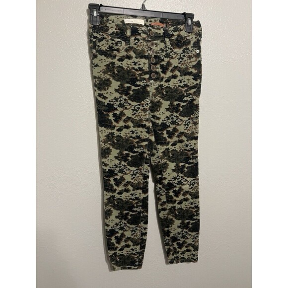 Anthropologie Pilcro Camouflage Corduroy Button Fly High Rise Skinny Pants 28 - Picture 1 of 6